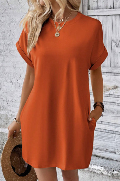 Pocketed Round Neck Short Sleeve Dress