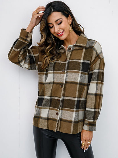 Plaid Button Up Collared Neck Jacket