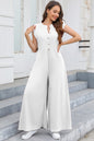 Half Button Wide Leg Jumpsuit with Pockets