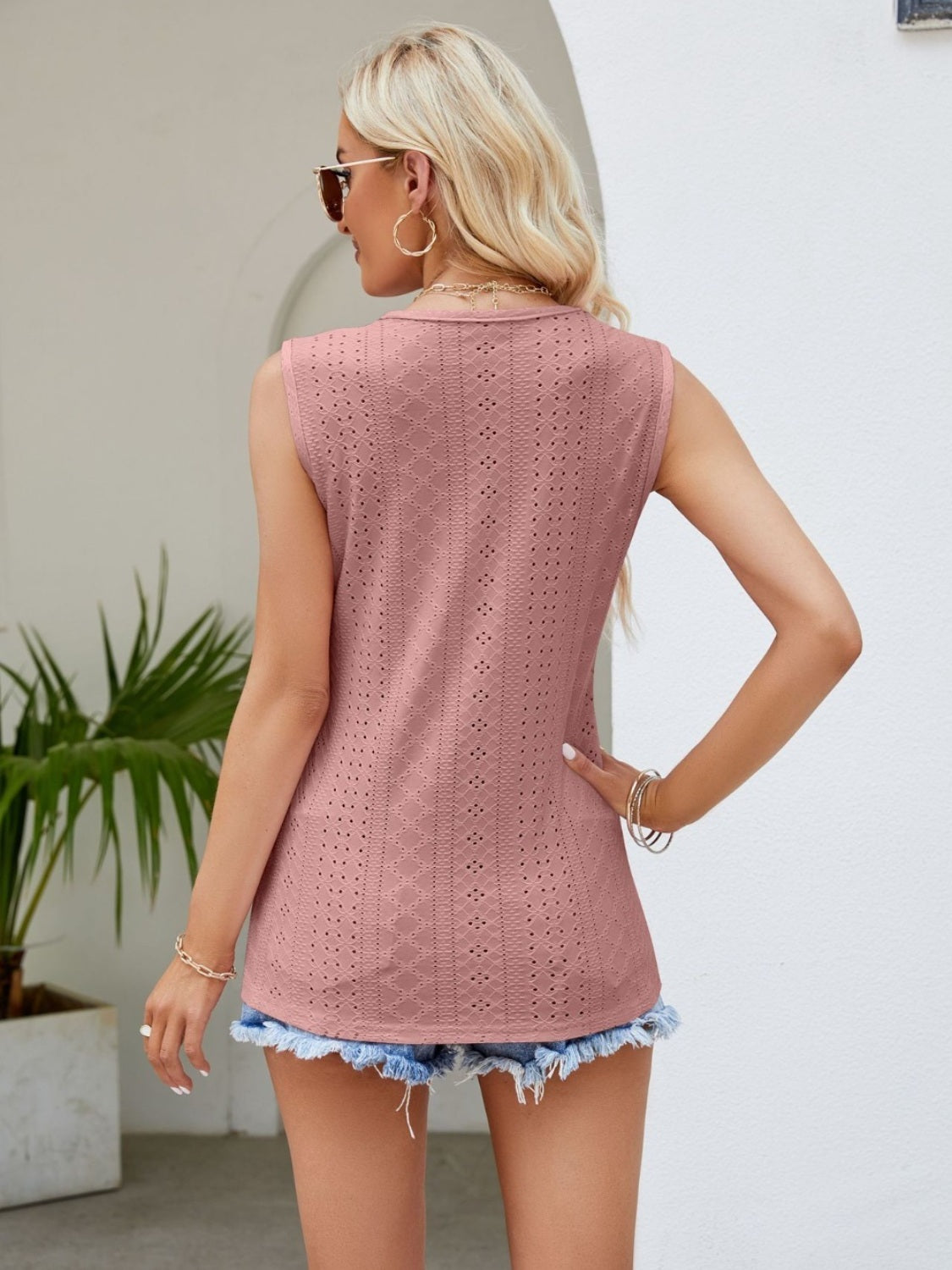 Eyelet Lace Detail V-Neck Tank