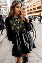 Star Sequin Round Neck Flounce Sleeve Mini Dress