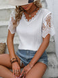 Lace Detail V-Neck Short Sleeve Blouse