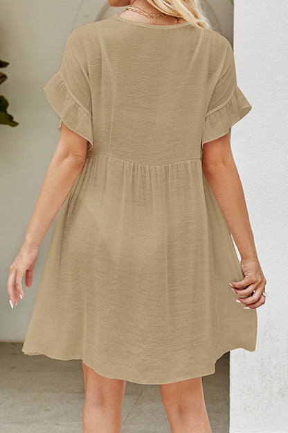 V-Neck Flounce Sleeve Cover-Up Dress