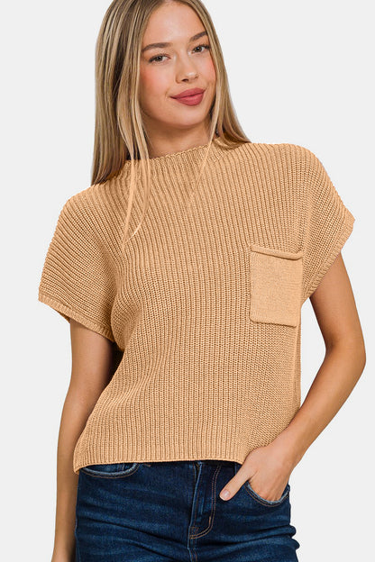 Zenana Mock Neck Short Sleeve Cropped Sweater