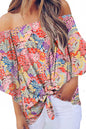 Tied Printed Off-Shoulder Half Sleeve Blouse