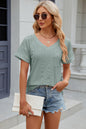 Eyelet V-Neck Short Sleeve T-Shirt