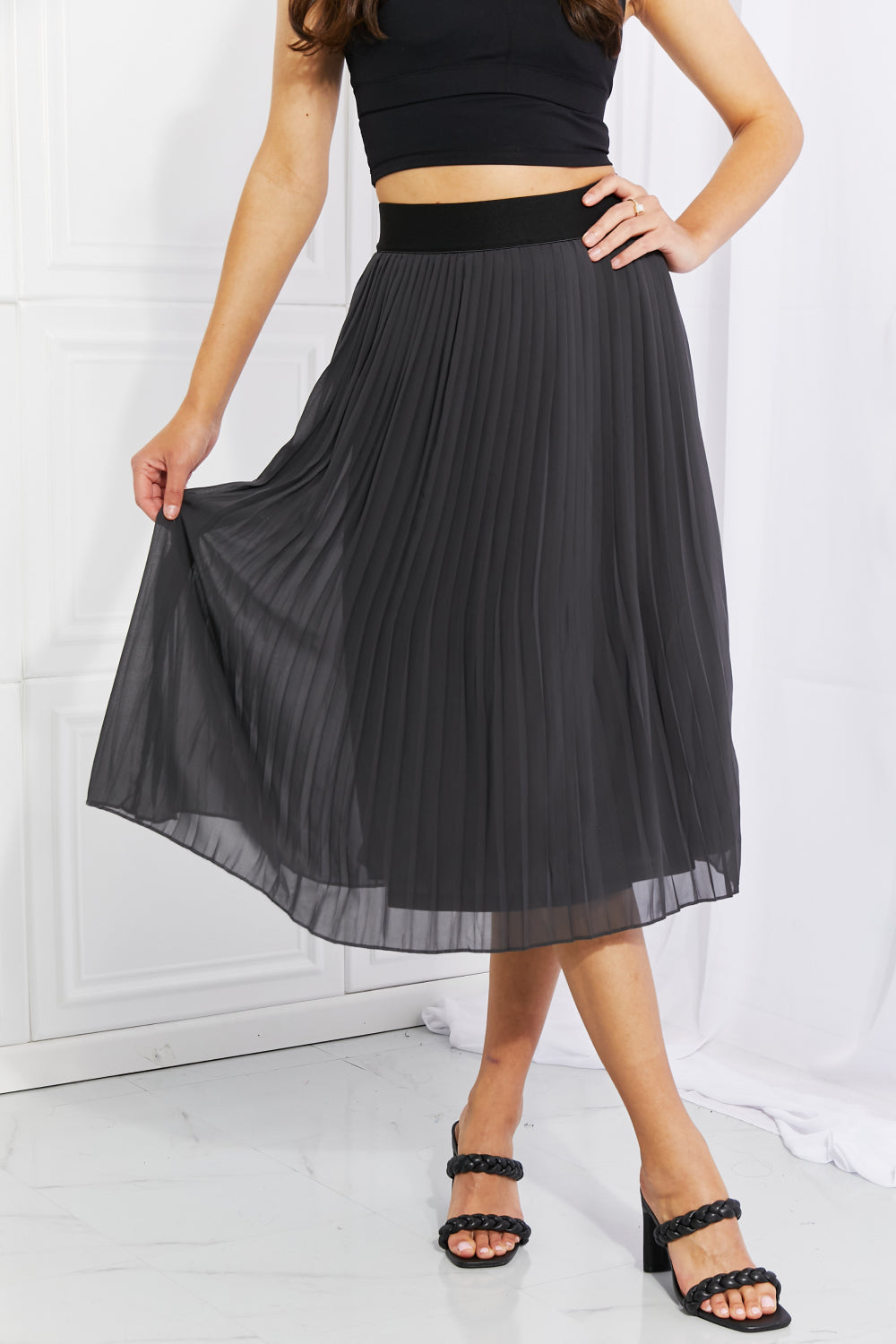 Zenana Full Size Romantic At Heart Pleated Chiffon Midi Skirt