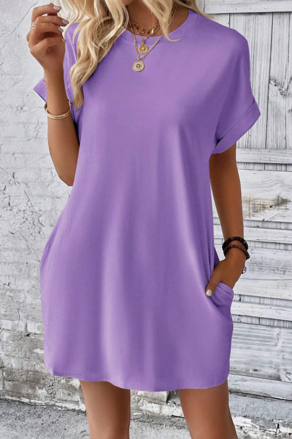 Pocketed Round Neck Short Sleeve Dress