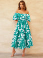 Printed Off-Shoulder Balloon Sleeve Dress