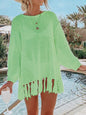 Openwork Tassel Hem Long Sleeve Knit Cover Up