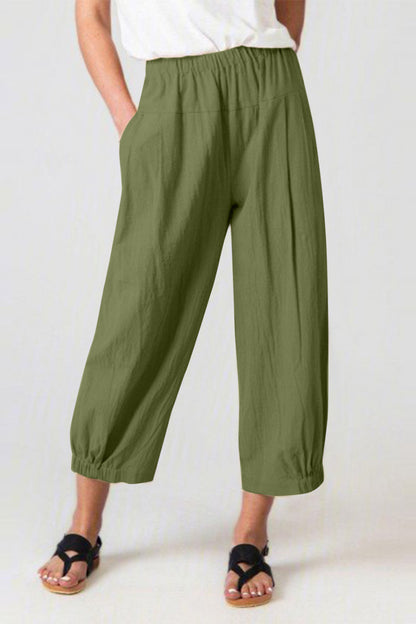 Full Size Elastic Waist Cropped Pants