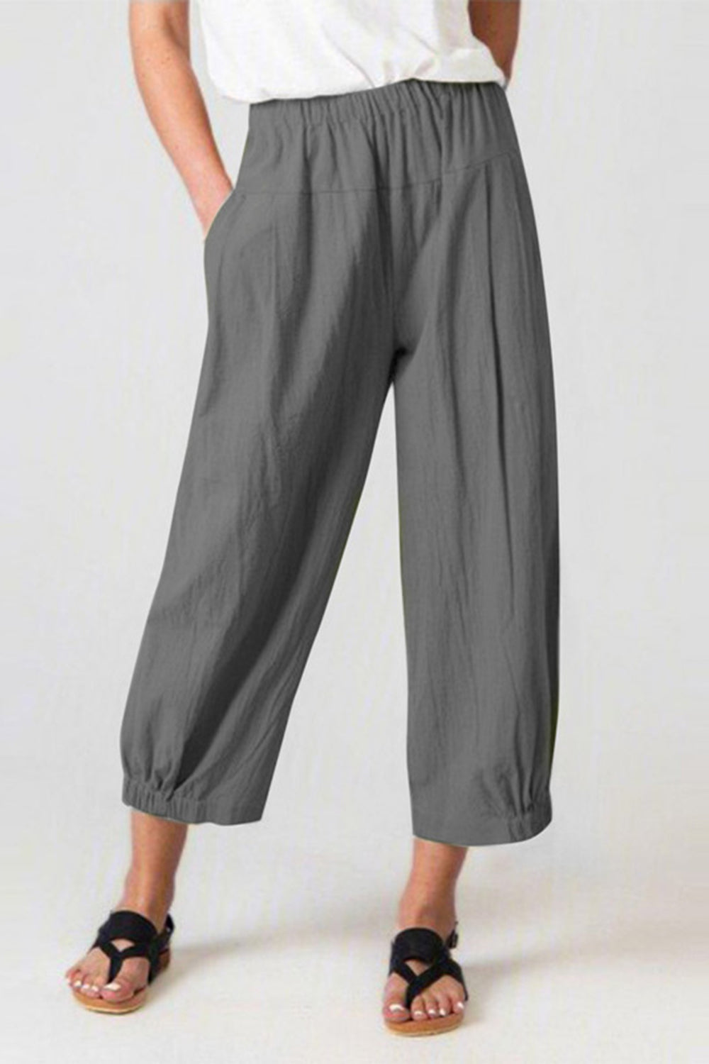 Full Size Elastic Waist Cropped Pants