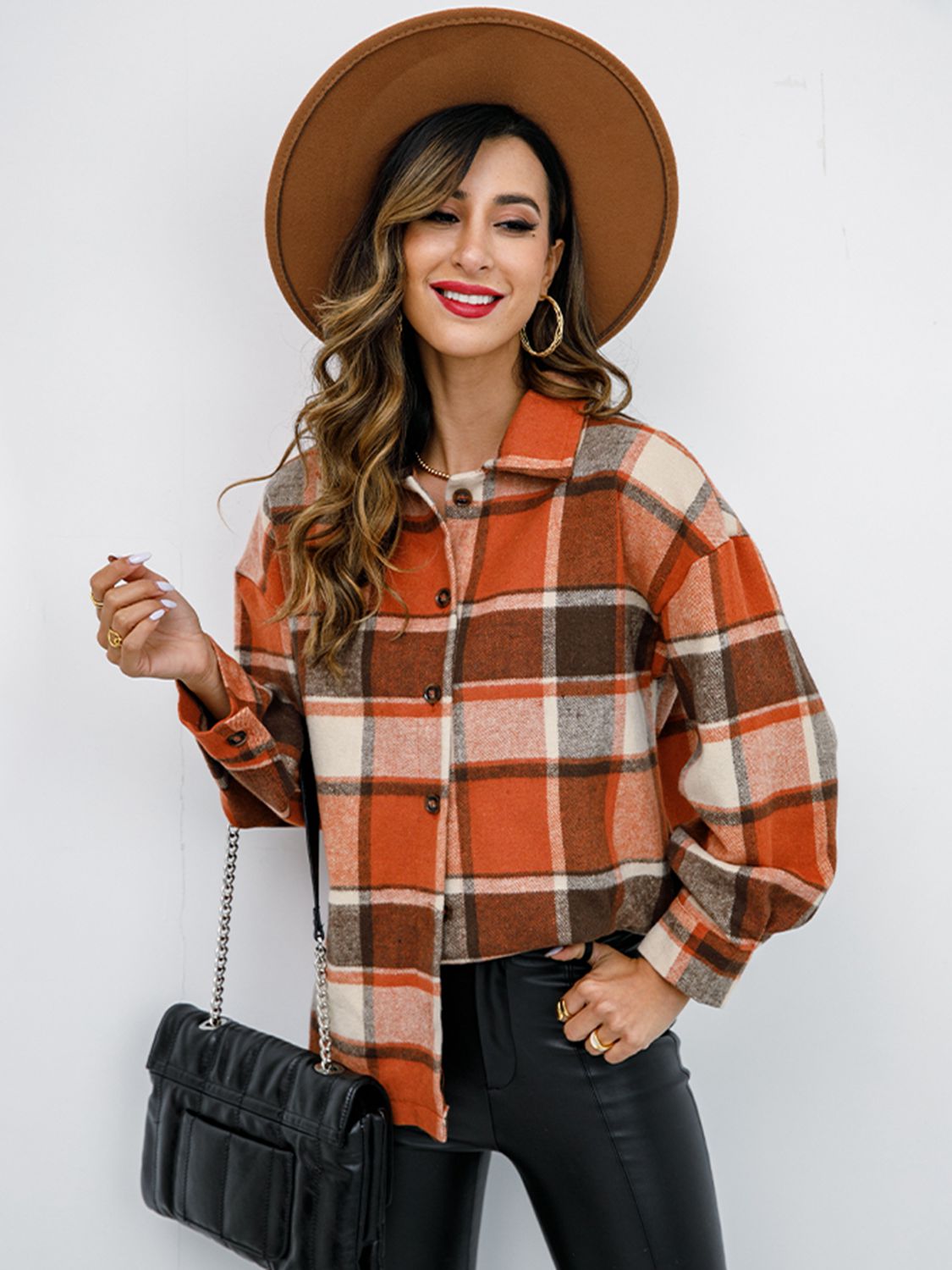 Plaid Button Up Collared Neck Jacket